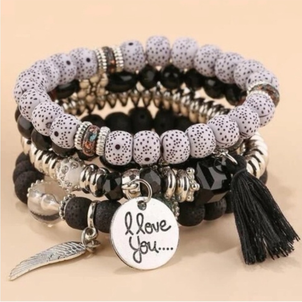 I LOVE YOU Boho Stacked Bracelets BRAND NEW With Tags - Picture 1 of 3